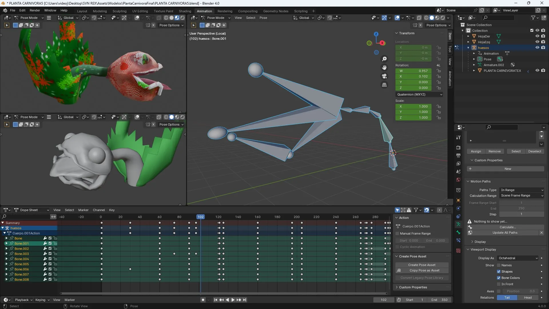Carnivorous plant animation: internal armature for the attack motion