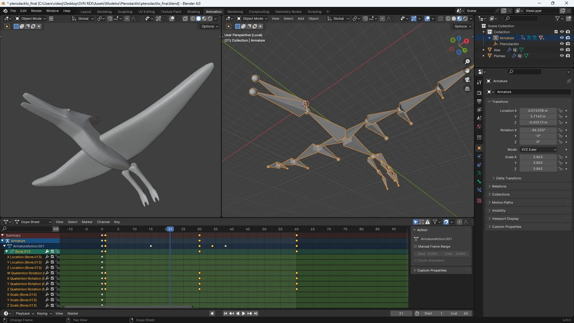 Pterodactyl animation: wing rig for cyclic flight